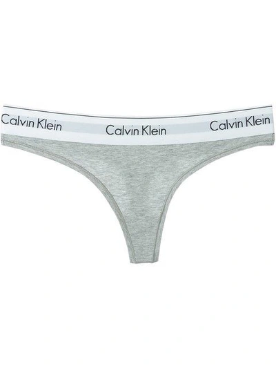 Calvin Klein Underwear Logo Waistband Thong - Grey In Grey