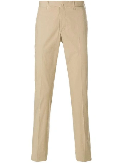 Incotex Creased Straight Leg Trousers In Brown