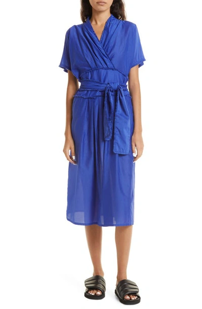 Munthe Grenadine Tie Belt Organic Cotton & Silk Dress In Indigo