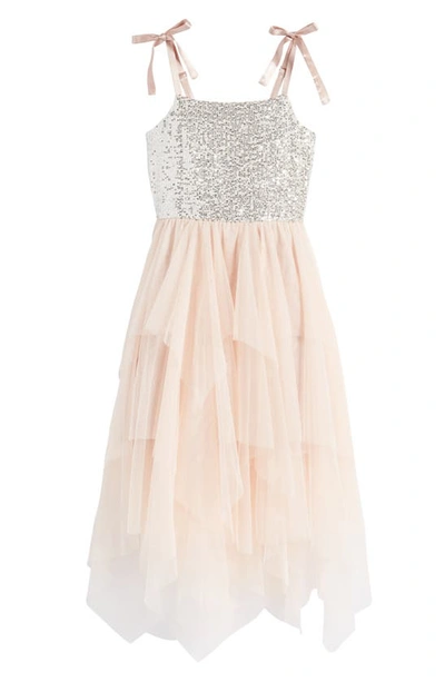 Love, Nickie Lew Kids' Fairy Sequin Asymmetric Dress In Silver/ Blush