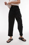 Topshop Pleated Peg Leg Trousers In Black
