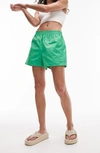 Topshop Elastic Waist Running Shorts In Medium Green