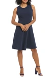 London Times Petite Bias-seamed Sleeveless Fit & Flare Dress In Navy