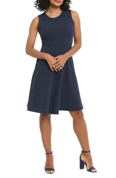 London Times Petite Bias-seamed Sleeveless Fit & Flare Dress In Navy