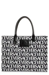Versace La Medusa Canvas Logo Tote In Black/ White/ Gold