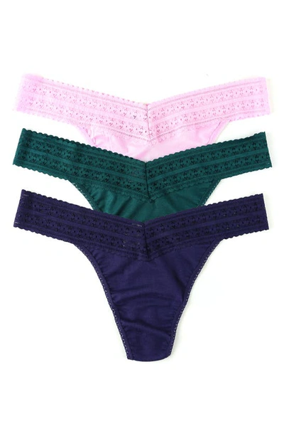 Hanky Panky Dream Lace Trim Thong In Blue/ Green/ Pink