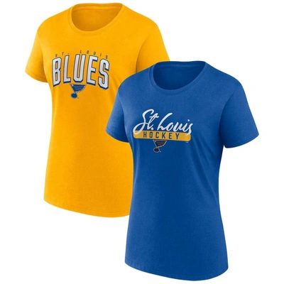 Fanatics Women's  Blue, Gold St. Louis Blues Two-pack Fan T-shirt Set In Blue,gold