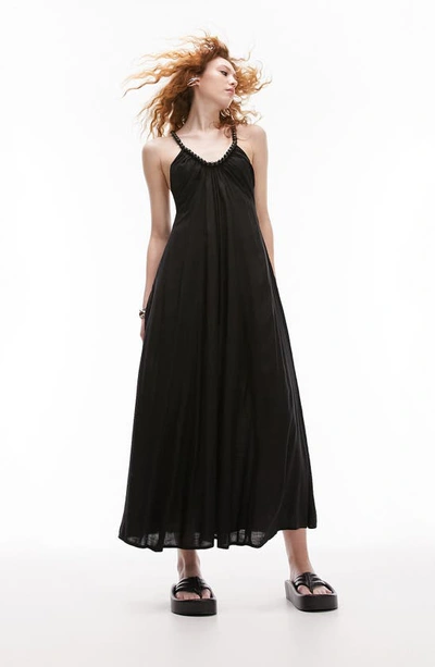 Topshop Chuck On Beaded Strap Maxi Dress In Black