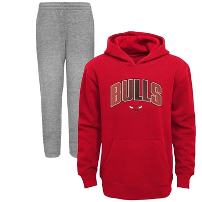 Outerstuff Kids' Preschool Red/heather Grey Chicago Bulls Double Up Pullover Hoodie & Trousers Set