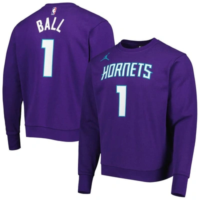 Jordan Brand Lamelo Ball Purple Charlotte Hornets Statement Name & Number Pullover Sweatshirt