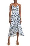 Chelsea28 Faux Wrap Floral Midi Dress In Ivory- Blue Lenora Floral