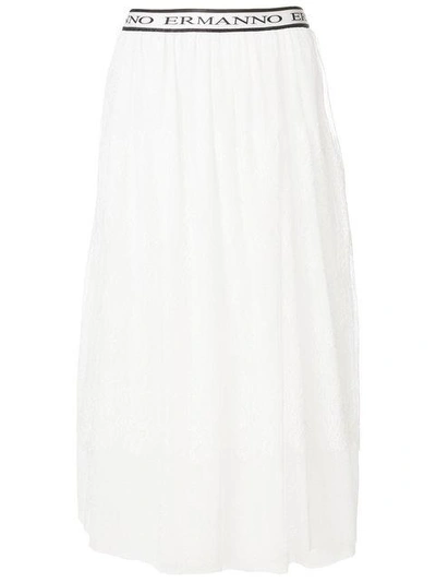 Ermanno Ermanno Logo-waistband Lace Maxi Skirt - White