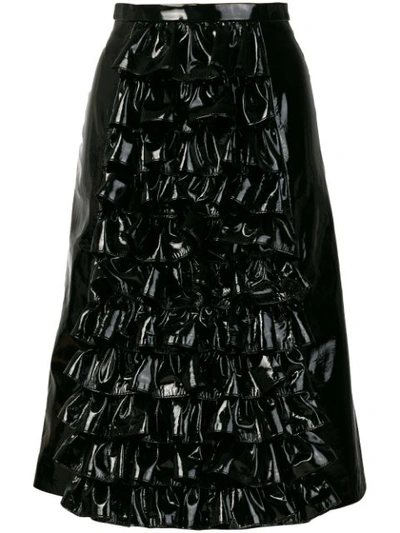 Christopher Kane Front Ruffle Patent Leather Skirt In Black