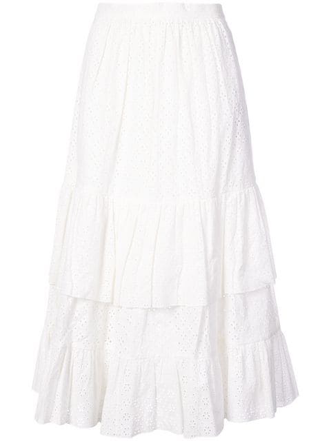Alexa Chung Embroidered Flared Midi Skirt In Offwht | ModeSens