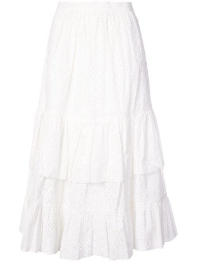 Alexa Chung Embroidered Flared Midi Skirt In White