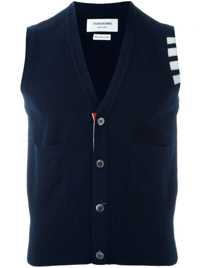 Thom Browne Sleeveless Buttoned Cardigan In Blue