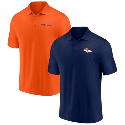 Fanatics Men's  Navy, Orange Denver Broncos Dueling Two-pack Polo Shirt Set In Navy,orange