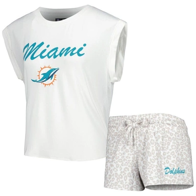 Concepts Sport Women's  White, Cream Miami Dolphins Montana Knit T-shirt And Shorts Sleep Set In White,cream