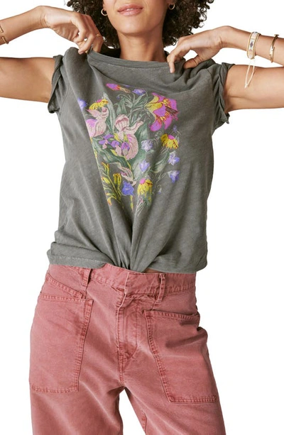 Lucky Brand Neon Floral Cotton Graphic T-shirt In Plum Kitten