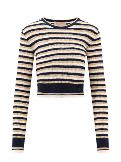 Valentino Garavani Striped Knit Sweater In Neutrals