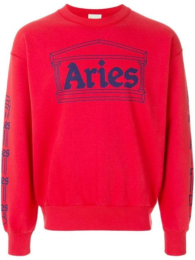 Aries Logo Print Sweatshirt In Red