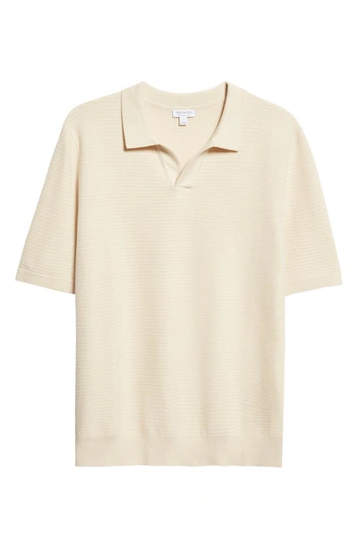 Sunspel Open-collar Knitted Cotton Polo Shirt In Ecru