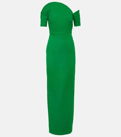 Roland Mouret Asymmetric Off-the-shoulder Wool-blend Maxi Dress In Green