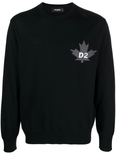 Dsquared2 Intarsia-knit Logo Sweatshirt In Black