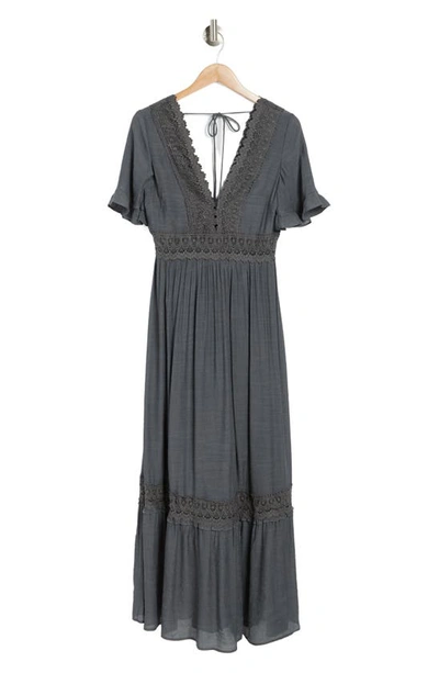 Wishlist Short Sleeve Crochet Dress In Charcoal