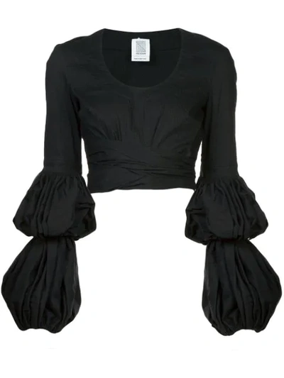 Rosie Assoulin Puff Sleeve Wrap Blouse In Black