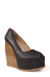 Zigi Milluh Peep Toe Platform Wedge Sandal In Black Leather