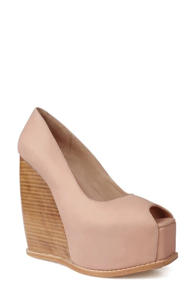 Zigi Milluh Peep Toe Platform Wedge Sandal In Blush Leather