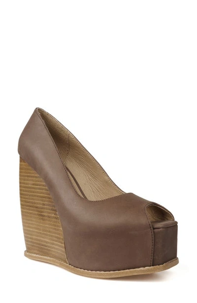 Zigi Milluh Peep Toe Platform Wedge Sandal In Brown Leather