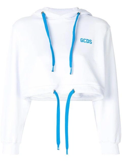 Gcds Cropped Logo Hoodie In White