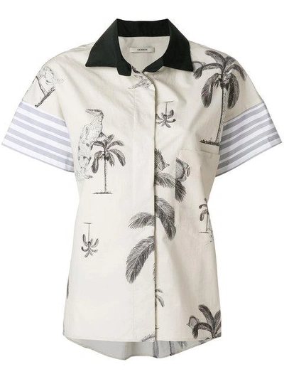 Odeeh Palm Print Board Shirt In Neutrals
