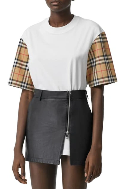 Burberry Carrick Check Sleeve Oversize Cotton T-shirt In White