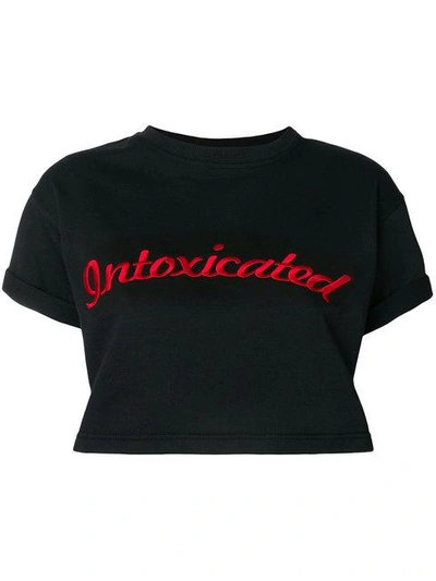 Intoxicated Logo Embroidered Cropped T-shirt In Black