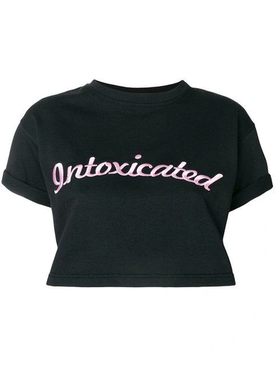 Intoxicated Logo Embroidered Cropped T-shirt - Black