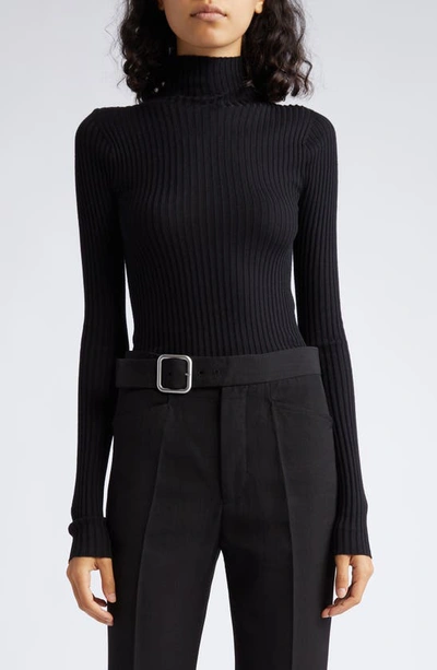 Jil Sander Funnel-neck Wool-silk Top In Black