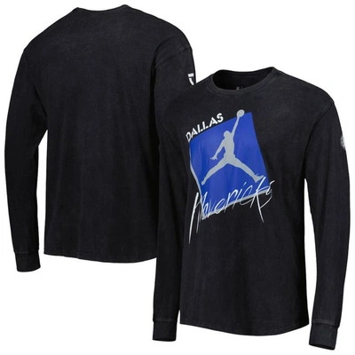 Jordan Brand Black Dallas Mavericks Courtside Max 90 Vintage Wash Statement Edition Long Sleeve T-sh