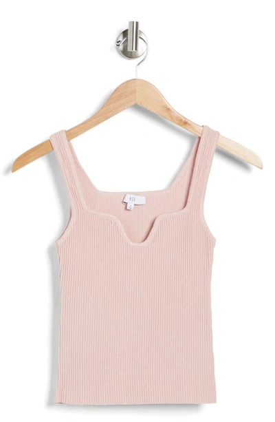 Nsr Notch Neck Ribbed Knit Top In Pale Pink