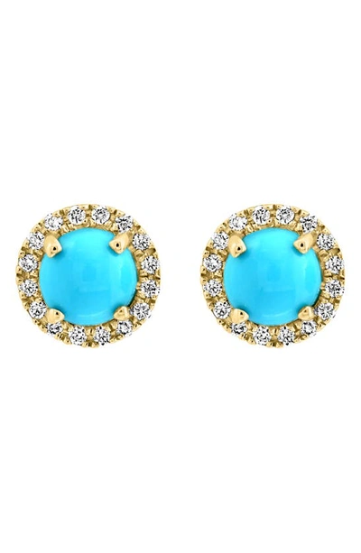 Effy 14k Yellow Gold Turquoise & Diamond Halo Stud Earrings In Blue