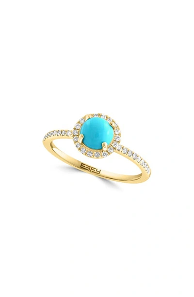 Effy 14k Yellow Gold Turquoise & Diamond Ring In Blue