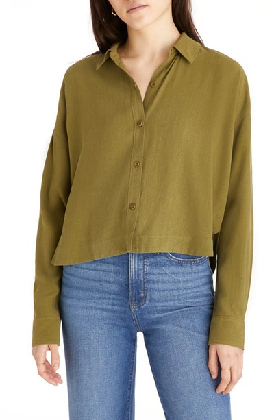 Madewell Lusterweave Hartfield Crop Shirt In Classic Olive