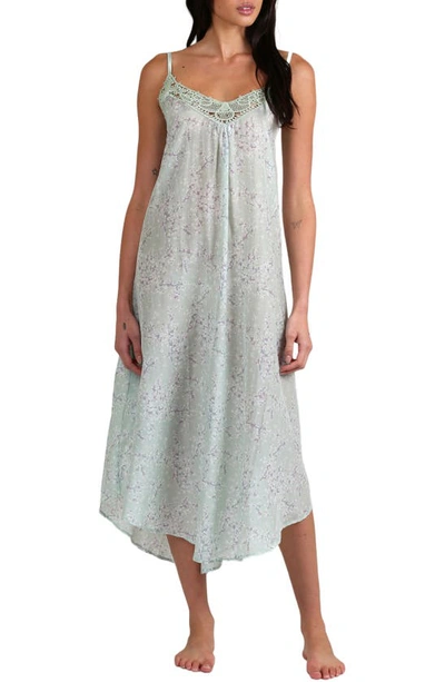 Papinelle Cheri Blossom Lace Trim Cotton & Silk Nightgown In Sage