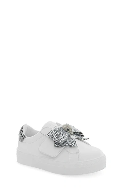 Kurt Geiger Kids' Mini Laney Crystal-embellished Bow Leather Trainers 6-7 Years In Silver Com