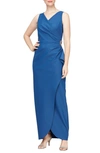 Alex Evenings Embellished Side Drape Column Gown In Indigo