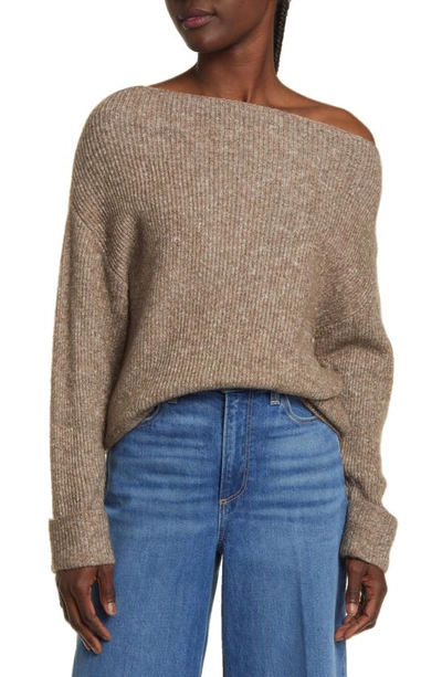 Treasure & Bond One Shoulder Rib Sweater In Brown Shiitake