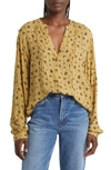 Treasure & Bond Floral Long Sleeve Peasant Blouse In Olive- Tan Floral Silhouette