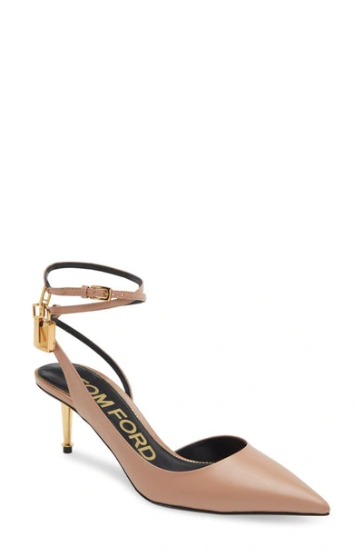 Tom Ford Padlock Pointed Toe Pump In Flesh